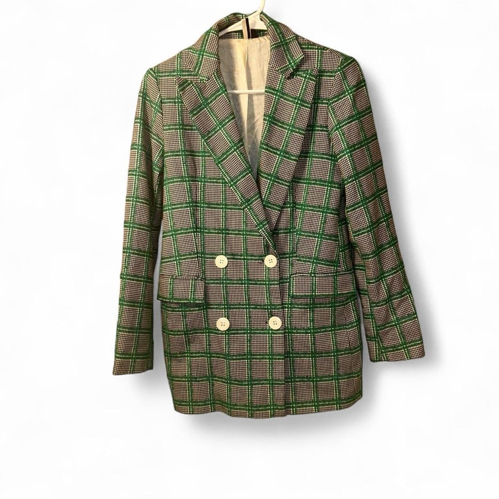 Topshop Green Checkered Blazer - Picture 2 of 9
